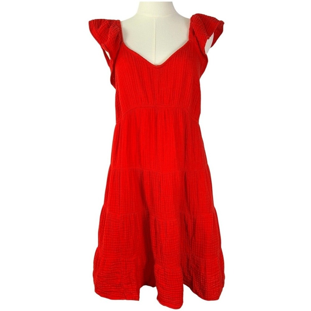 Isabel by Ingrid & Isabel Red Gauze Flutter Sleeve Tiered Maternity Dress M